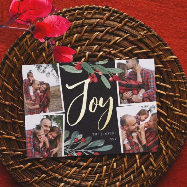 Farmhouse Holly | Multi Photo Christmas Foil Holiday Card (Creator Uploaded)
