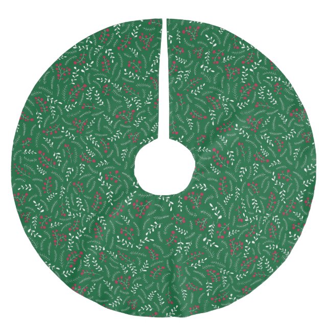 Farmhouse hunter green rustic foliage pattern cute brushed polyester tree skirt (Front)
