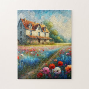 Farmhouse in a field of flowers jigsaw puzzle