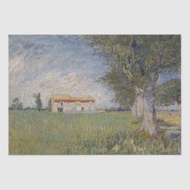 Farmhouse in a Wheatfield by Vincent Van Gogh Tissue Paper (Front)