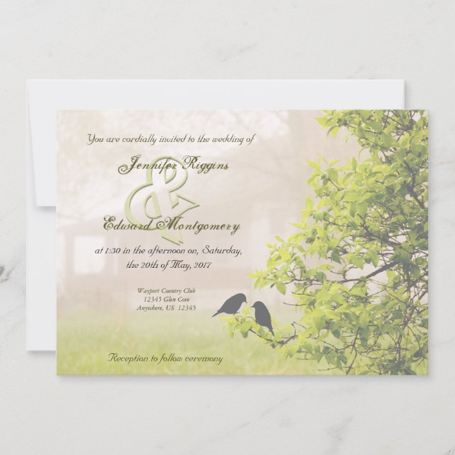 Farmhouse in Fog w Birds Wedding Invitation (Front)