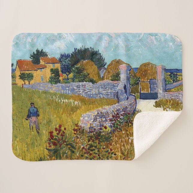 Farmhouse in Provence (1888) by Vincent Van Gogh Sherpa Blanket (Front (Horizontal))