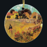 Farmhouse in Provence by Vincent van Gogh Ceramic Tree Decoration<br><div class="desc">Farmhouse in Provence by Vincent van Gogh is a vintage fine art post impressionism architectural painting featuring a landscape with a farmer in the meadows and a gate leading to a farm in the south of France. About the artist: Vincent Willem van Gogh was a Post Impressionist painter whose work...</div>