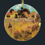 Farmhouse in Provence by Vincent van Gogh Ceramic Tree Decoration<br><div class="desc">Farmhouse in Provence by Vincent van Gogh is a vintage fine art post impressionism architectural painting featuring a landscape with a farmer in the meadows and a gate leading to a farm in the south of France. About the artist: Vincent Willem van Gogh was a Post Impressionist painter whose work...</div>