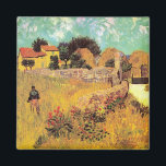 Farmhouse in Provence by Vincent van Gogh Magnet<br><div class="desc">Farmhouse in Provence by Vincent van Gogh is a vintage fine art post impressionism architectural painting featuring a landscape with a farmer in the meadows and a gate leading to a farm in the south of France. About the artist: Vincent Willem van Gogh was a Post Impressionist painter whose work...</div>