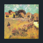 Farmhouse in Provence by Vincent van Gogh Magnet<br><div class="desc">Farmhouse in Provence by Vincent van Gogh is a vintage fine art post impressionism architectural painting featuring a landscape with a farmer in the meadows and a gate leading to a farm in the south of France. About the artist: Vincent Willem van Gogh was a Post Impressionist painter whose work...</div>