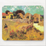 Farmhouse in Provence by Vincent van Gogh Mouse Mat<br><div class="desc">Farmhouse in Provence by Vincent van Gogh is a vintage fine art post impressionism architectural painting featuring a landscape with a farmer in the meadows and a gate leading to a farm in the south of France. About the artist: Vincent Willem van Gogh was a Post Impressionist painter whose work...</div>