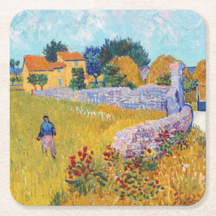 Farmhouse in Provence, Van Gogh Square Paper Coaster