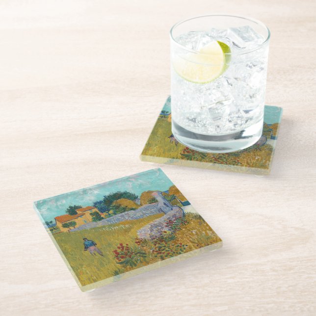Farmhouse in Provence | Vincent van Gogh Glass Coaster (Angled)