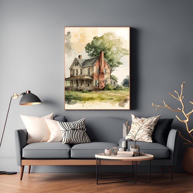 Farmhouse in the Style of a Watercolor Painting Poster (Creator Uploaded)