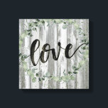Farmhouse Inspiration - Love Canvas Print<br><div class="desc">Farmhouse Inspiration I by Jennifer Paxton Parker. Features "Love" in script with a beautiful green wreath and distressed wood panels.</div>