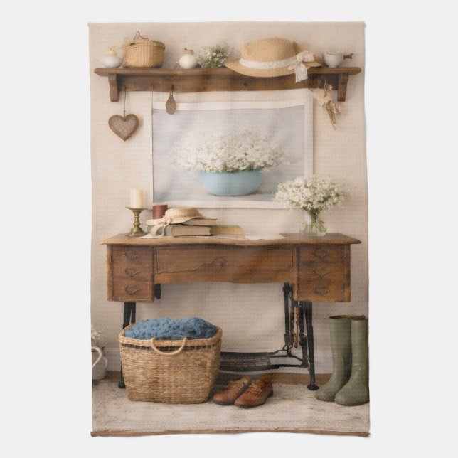 Farmhouse Kitchen Towel Cottagecore Vintage (Vertical)