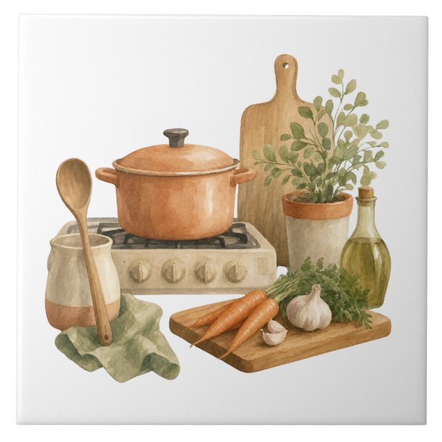 Farmhouse Kitchen Watercolor Tile (Front)
