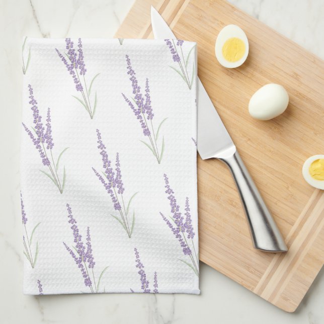 Farmhouse Lavender Herb Flower Dry Bundle Pattern Tea Towel (Quarter Fold)