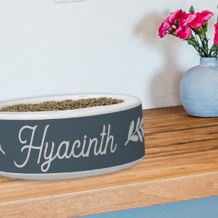 Farmhouse Leaves Personalised Script Blue Pet Bowl