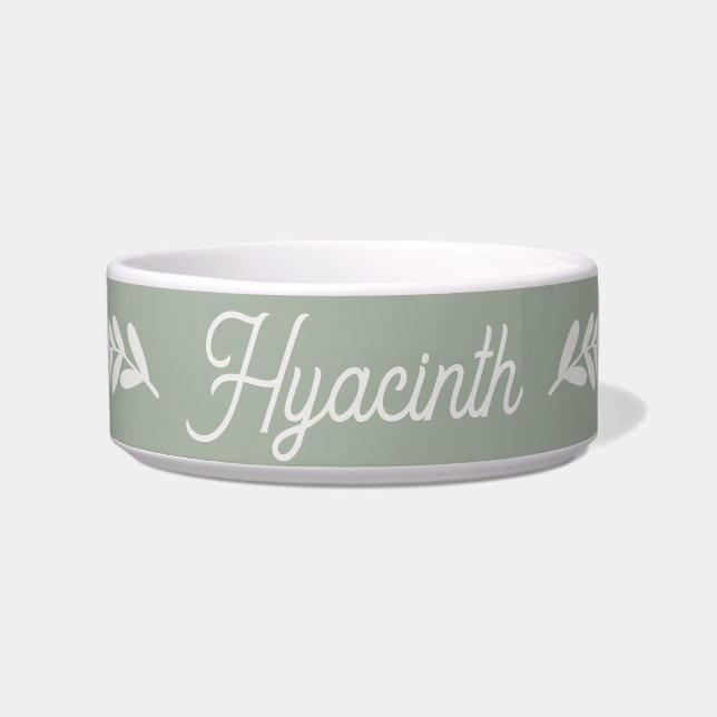 Farmhouse Leaves Personalised Script Sage Pet Bowl (Front)