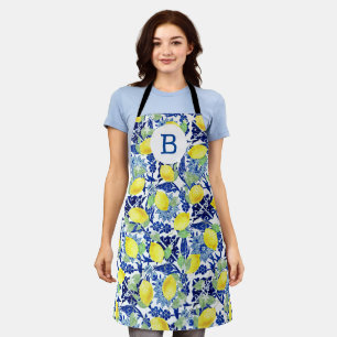 Farmhouse Lemons & Blue Floral Monogram Apron