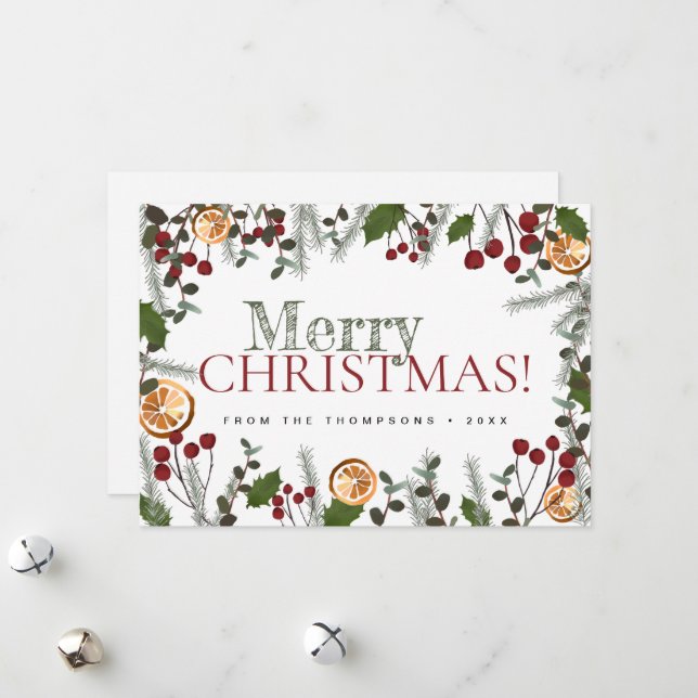 Farmhouse Merry Christmas Rustic foliage Family Holiday Card (Front/Back In Situ)