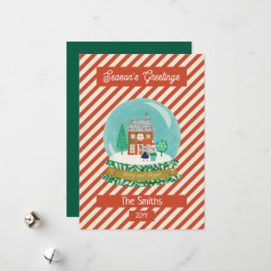 Farmhouse Merry Christmas Snow Globe Santa Bear  Holiday Card