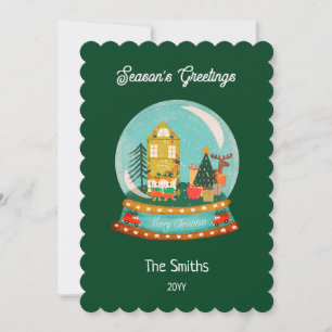 Farmhouse Merry Christmas Snow Globe Santa Deer Holiday Card