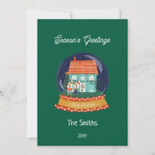 Farmhouse Merry Christmas Snow Globe Santa Fox Holiday Card
