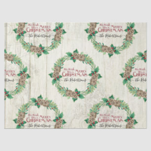 Farmhouse Merry Christmas Wreath Pine Cone Family Tissue Paper