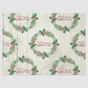 Farmhouse Merry Christmas Wreath Pine Cone Holly  Tissue Paper