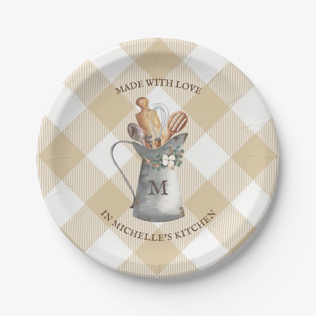 Farmhouse Monogram Name Paper Plate (Front)