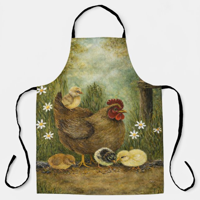 Farmhouse Mother Hen and Baby Chicks Apron (Front)
