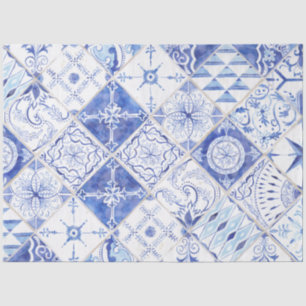 Farmhouse Muted Blue Diamond Tile Wood Decoupage 1 Tissue Paper