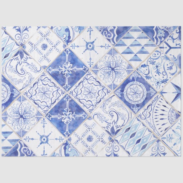 Farmhouse Muted Blue Diamond Tile Wood Decoupage 1 Tissue Paper (Front)