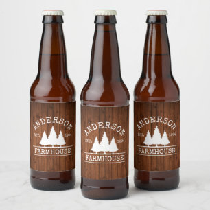 Farmhouse Name Rustic Wood Beer Bottle Label