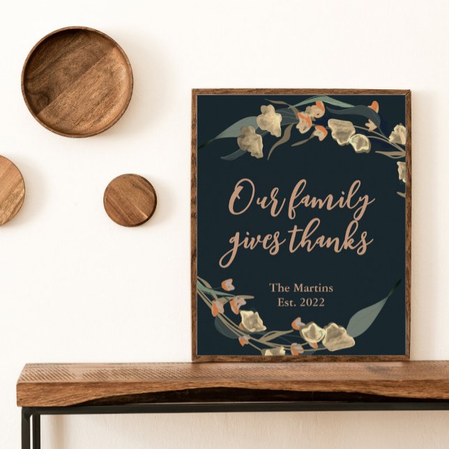 Farmhouse Navy Botanical Thanksgiving Quote Family Poster (Creator Uploaded)