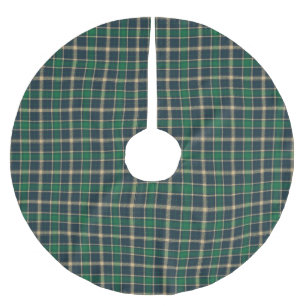 Farmhouse navy green beige vintage plaid pattern brushed polyester tree skirt