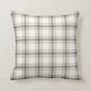 Farmhouse Neutral Plaid Pillow in Gray, Tan, Ivory