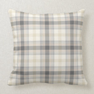 Farmhouse Neutral Plaid Pillow in Gray, Tan, Ivory
