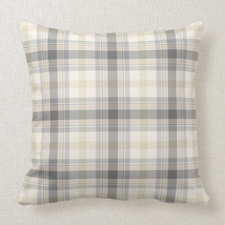 Farmhouse Neutral Plaid Pillow in Grey, Tan, Ivory