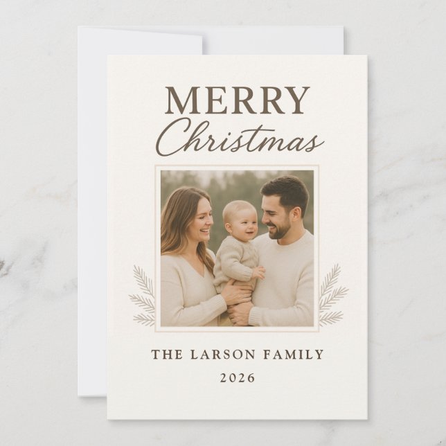Farmhouse Neutral Rustic Family Photo Christmas Holiday Card (Front)