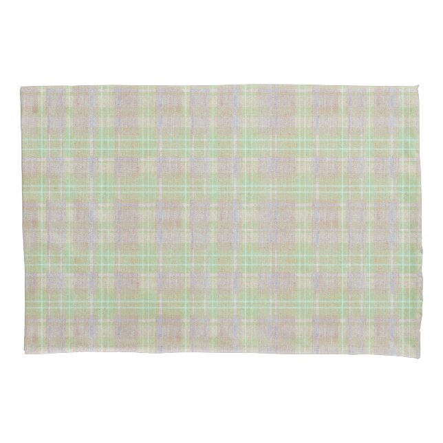 Farmhouse Neutral Sage Plaid Pillowcase (Front-Left)