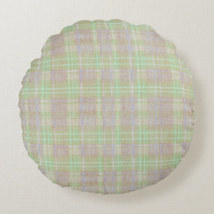 Farmhouse Neutral Sage Plaid Round Cushion