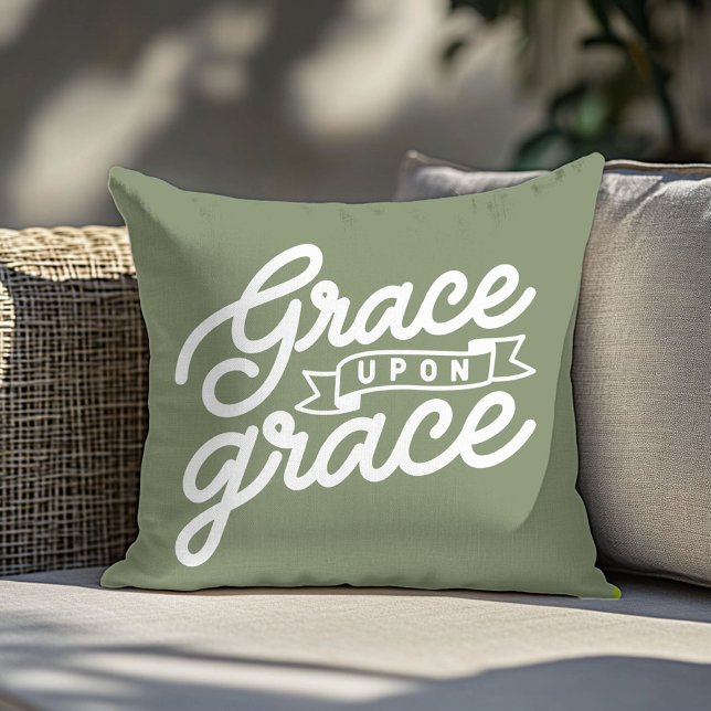 Farmhouse Olive Green Grace Christian Throw Pillow (Creator Uploaded)