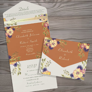 Farmhouse Orange Floral Wedding All In One Invitation
