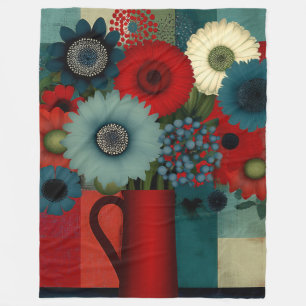Farmhouse Patchwork Blue Berry Bouquet Fleece Blanket