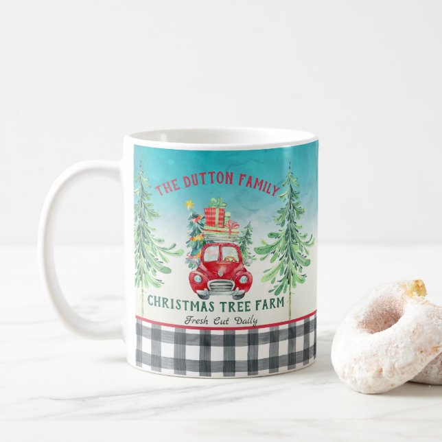 Farmhouse Personalised Christmas Tree Truck Farm Coffee Mug (With Donut)