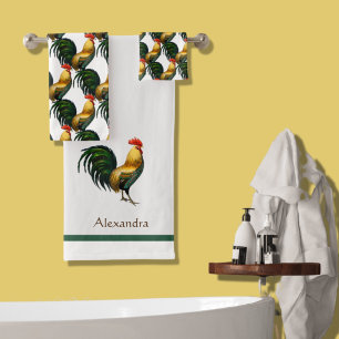 Farmhouse Personalised Colourful Rooster Bath Towel Set