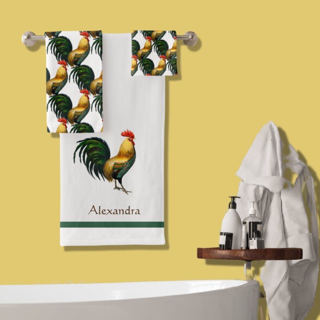 Farmhouse Personalised Colourful Rooster Bath Towel Set (Creator Uploaded)