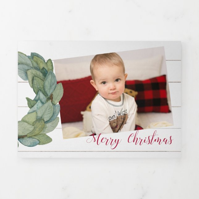 Farmhouse Photo Card Shiplap & Magnolia Wreath (Cover)