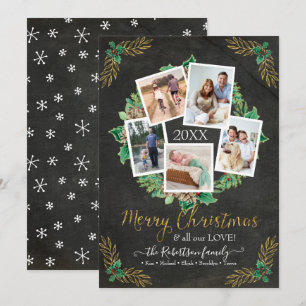 Farmhouse Photo Wreath Gold Christmas Chalkboard H Holiday Card