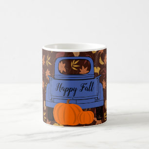 Farmhouse Pick-up Truck Pumpkins Leaves Fall Blue Coffee Mug