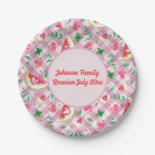 Farmhouse Picnic Watermelon Hearts Pink Gingham  Paper Plate